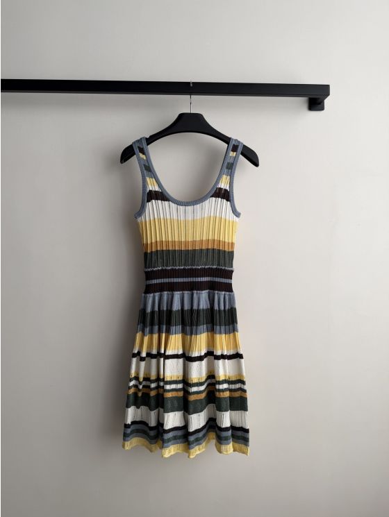 Alaia Striped Pleated Dress in Multicolor