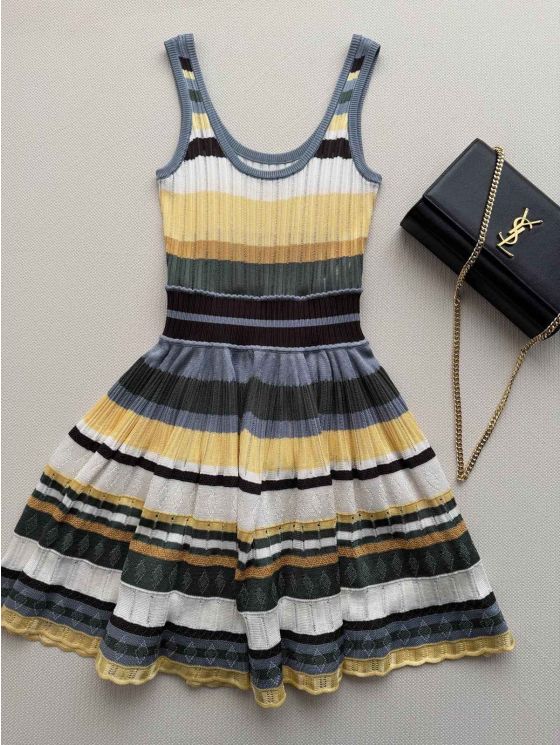 Alaia Striped Pleated Dress in Multicolor