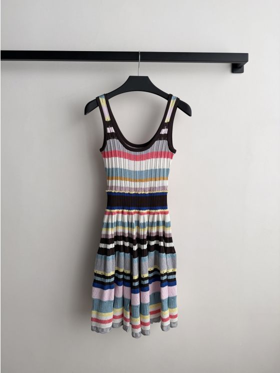 Alaia Striped Pleated Dress in Multicolor