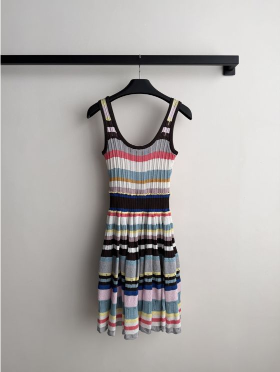 Alaia Striped Pleated Dress in Multicolor