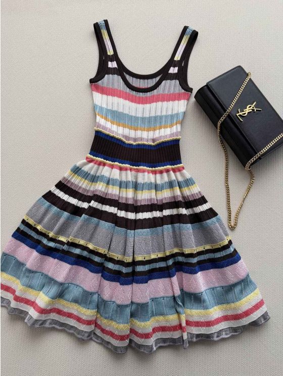 Alaia Striped Pleated Dress in Multicolor