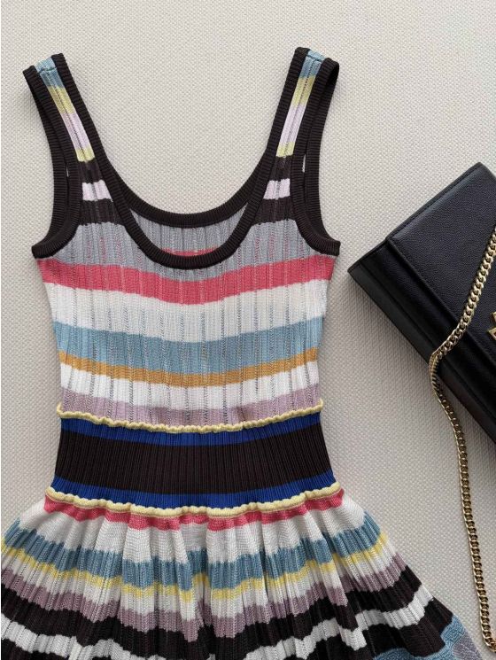 Alaia Striped Pleated Dress in Multicolor