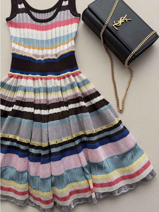 Alaia Striped Pleated Dress in Multicolor