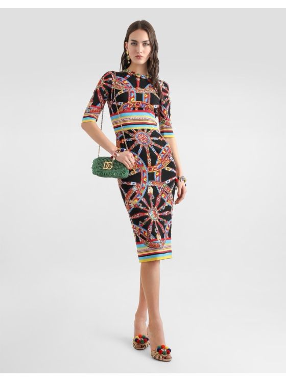 Dolce & Gabbana Crew Neck Short Sleeve Dress in Multicolor