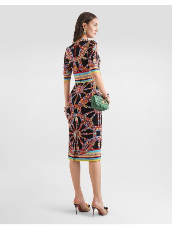 Dolce & Gabbana Crew Neck Short Sleeve Dress in Multicolor