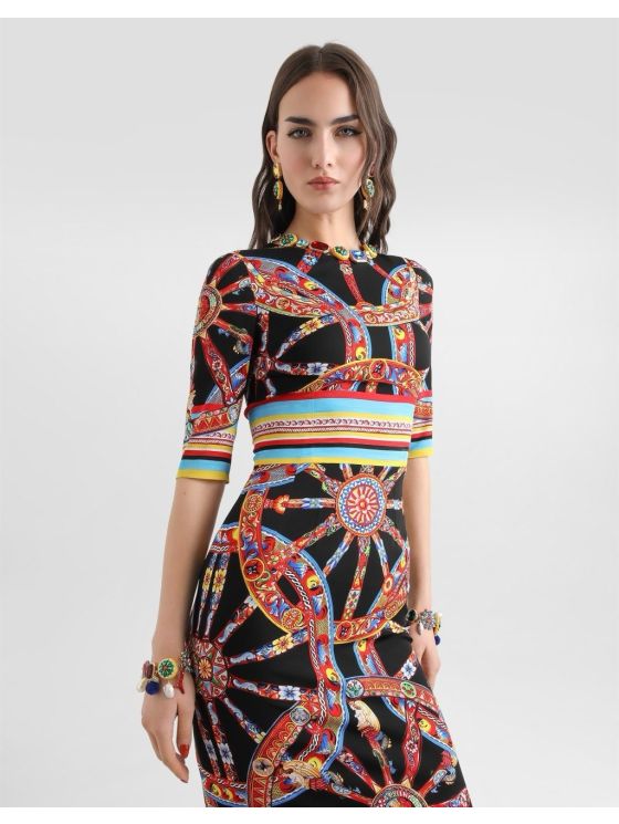 Dolce & Gabbana Crew Neck Short Sleeve Dress in Multicolor