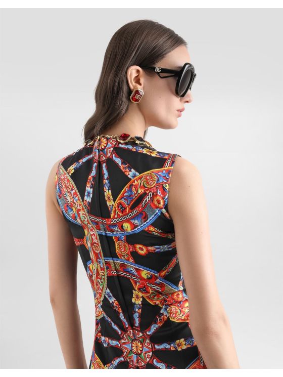 Dolce & Gabbana Crew Neck Silk Dress in Multicolor