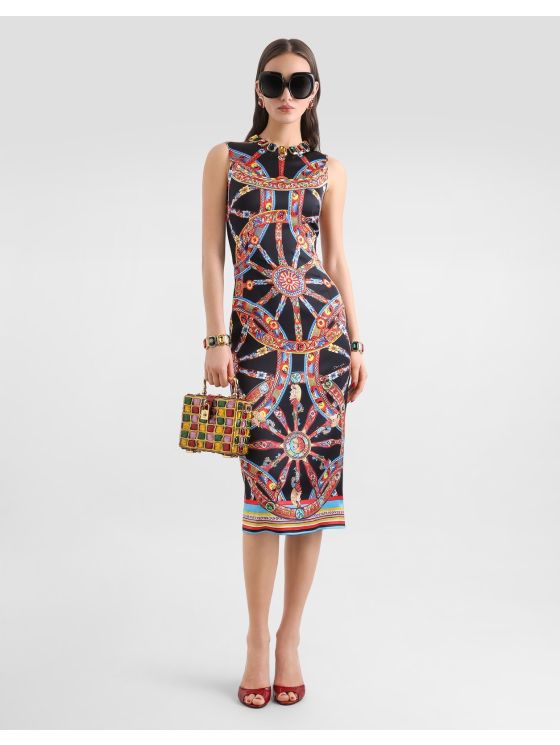 Dolce & Gabbana Crew Neck Silk Dress in Multicolor
