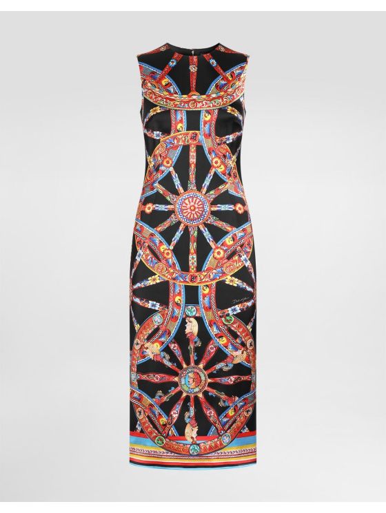 Dolce & Gabbana Crew Neck Silk Dress in Multicolor