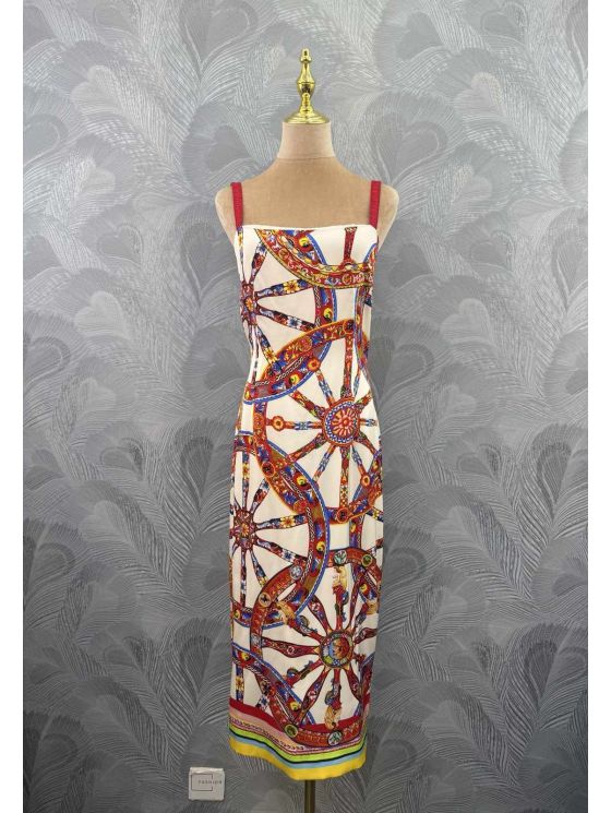 Dolce & Gabbana Silk Contrast-Trim Dress in Multicolor