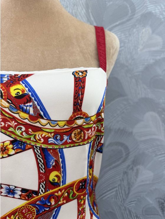 Dolce & Gabbana Silk Contrast-Trim Dress in Multicolor