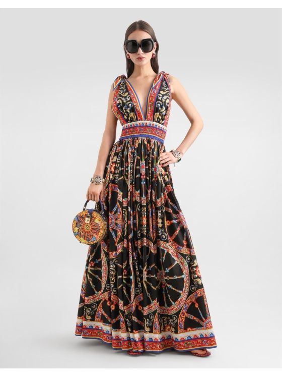 Dolce & Gabbana V-Neck Maxi Dress in Multicolor