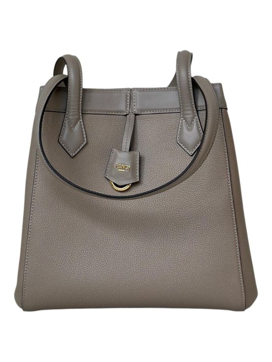 Fendi Medium Origami Gray Leather Shopper Bucket Shoulder Bag 8626A Gray 2523613