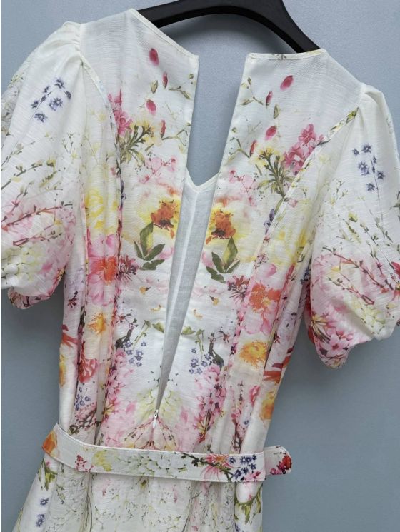 Zimmermann Puff Sleeve Floral Dress in Multicolor