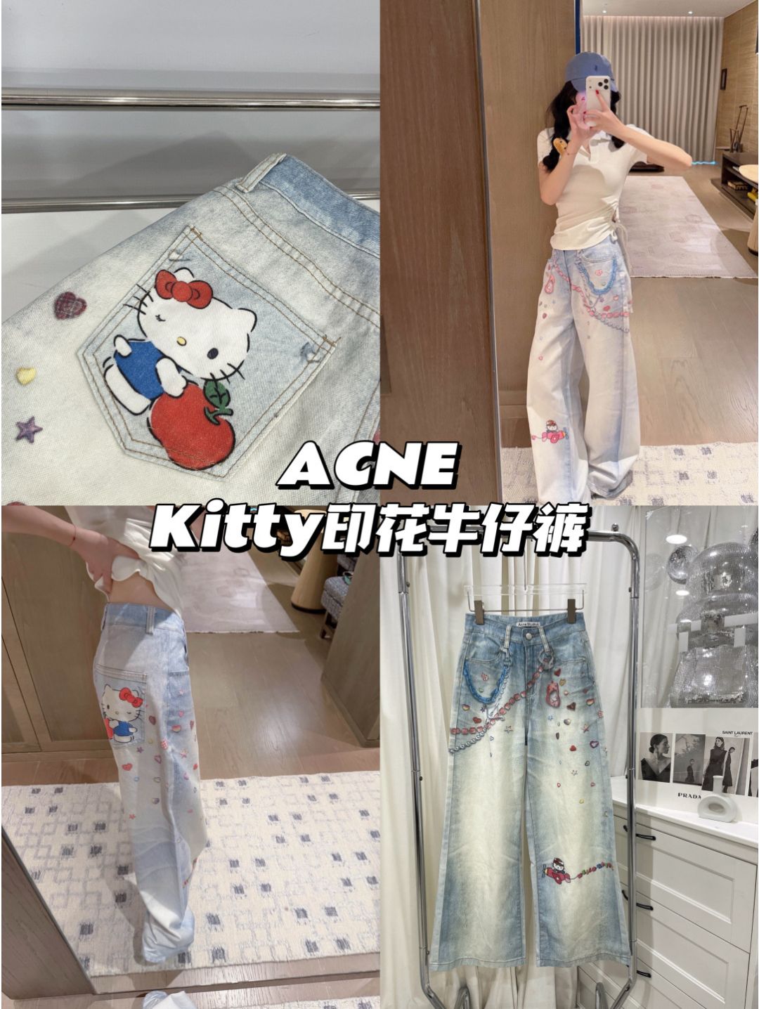Acne Studios Denim Embroidered Pants in Multicolor