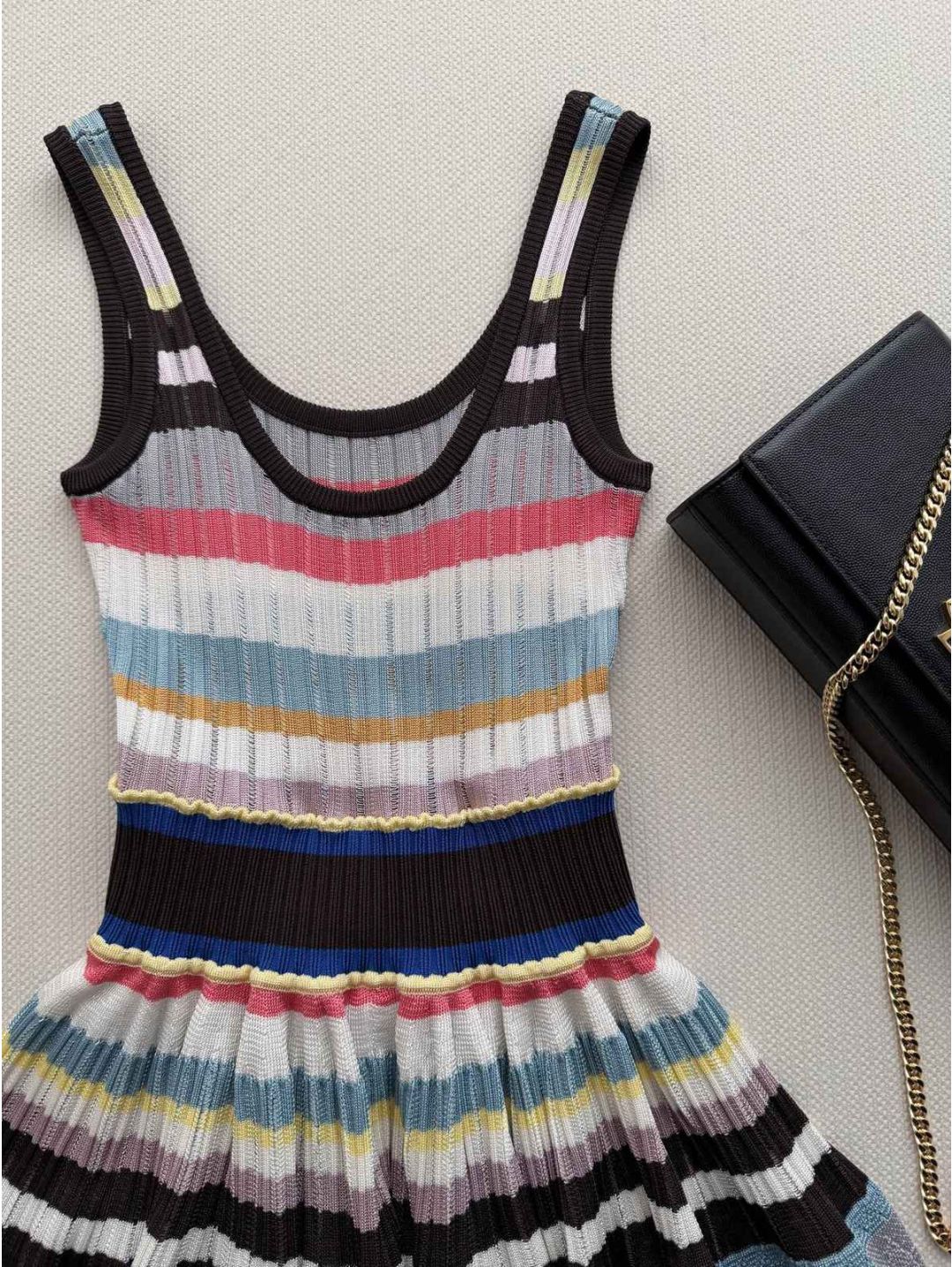 Alaia Striped Pleated Dress in Multicolor