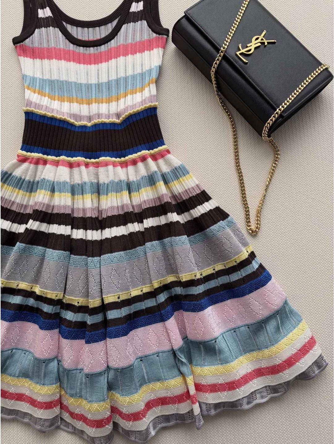 Alaia Striped Pleated Dress in Multicolor