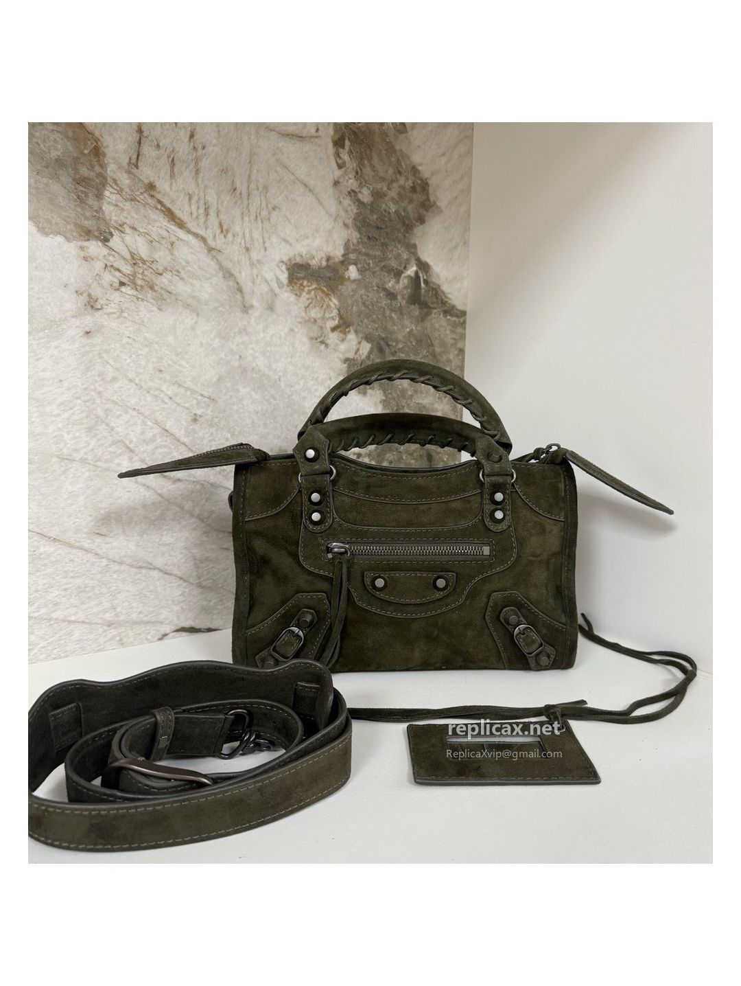 Balenciaga Le City Small Suede Dark Green 2626S98