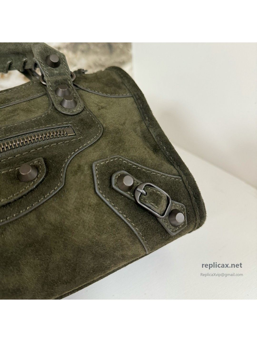 Balenciaga Le City Small Suede Dark Green 2626S98