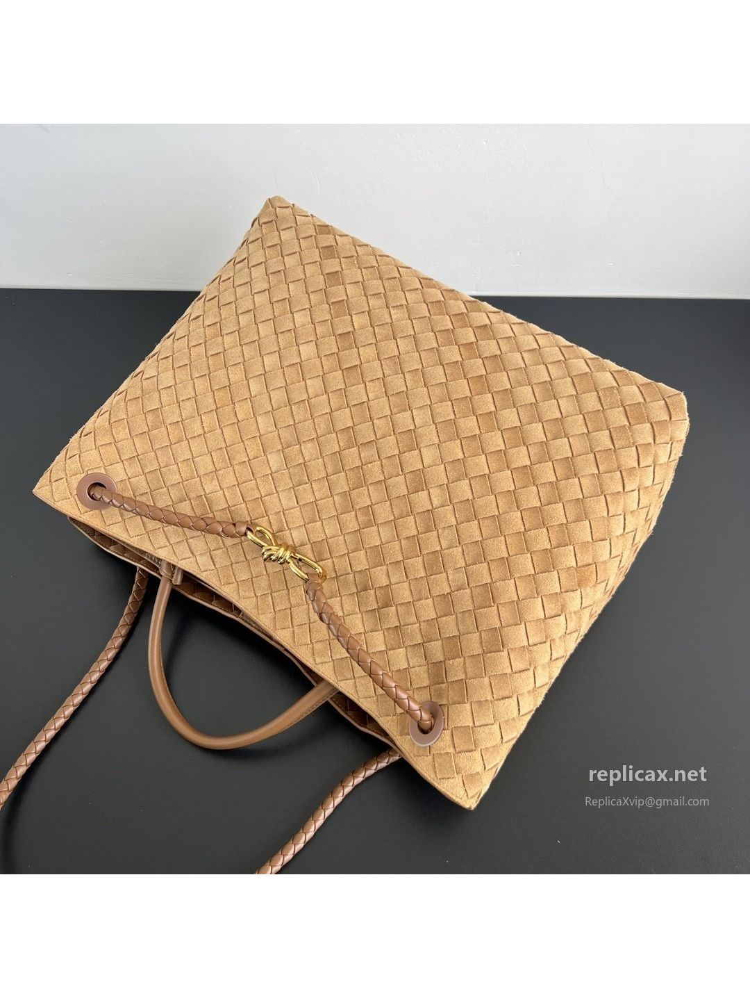 Bottega Veneta Andiamo Large Suede Tote Bag Camel