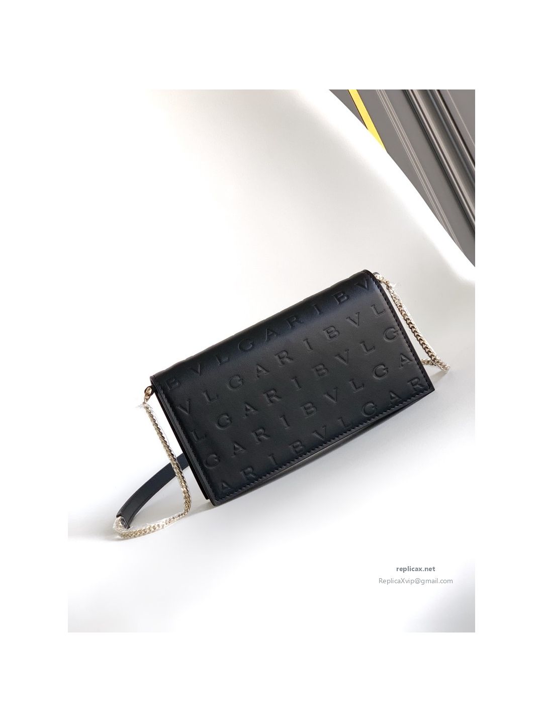 Bvlgari Infinitum Logo Chain Wallet Black Calfskin