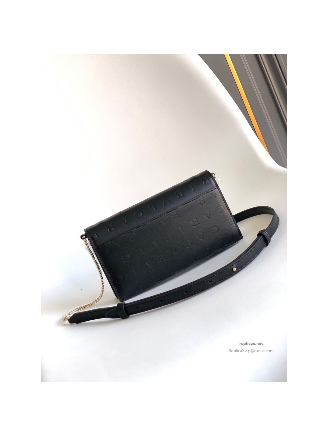 Bvlgari Infinitum Logo Chain Wallet Black Calfskin