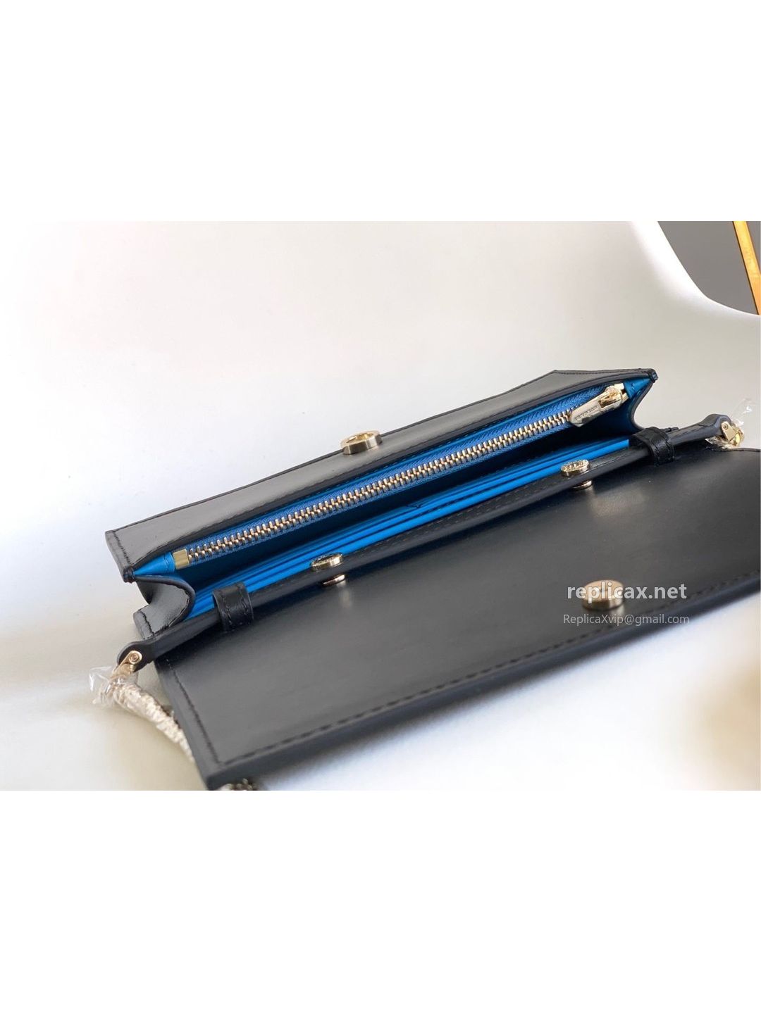 Bvlgari Infinitum Logo Chain Wallet Black Calfskin