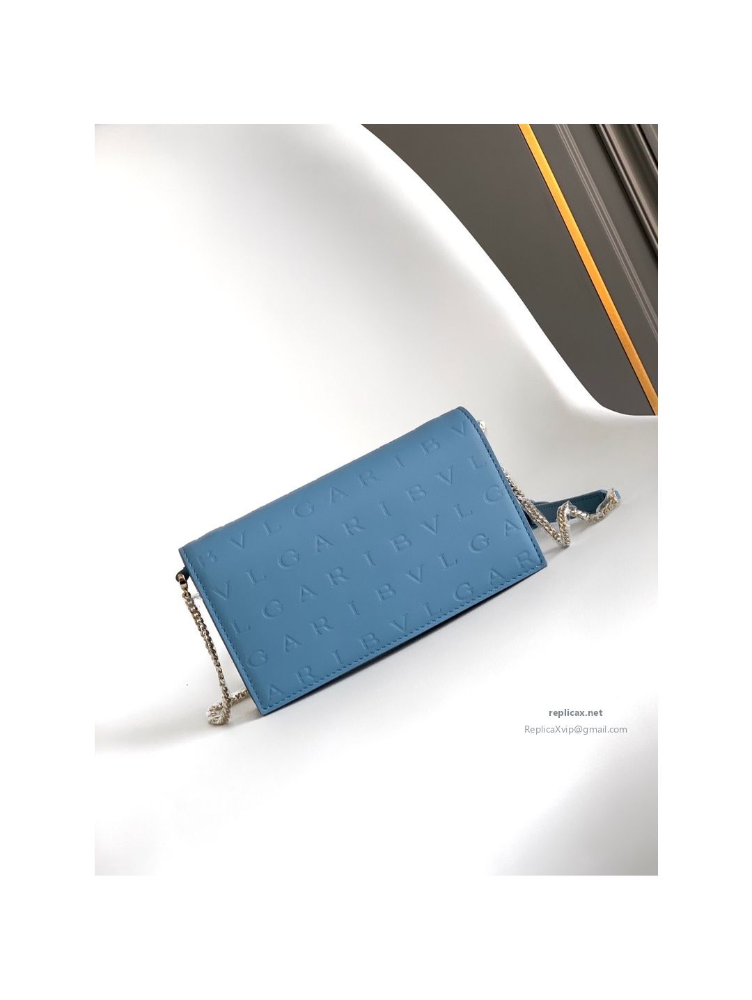 Bvlgari Infinitum Logo Chain Wallet Blue Calfskin