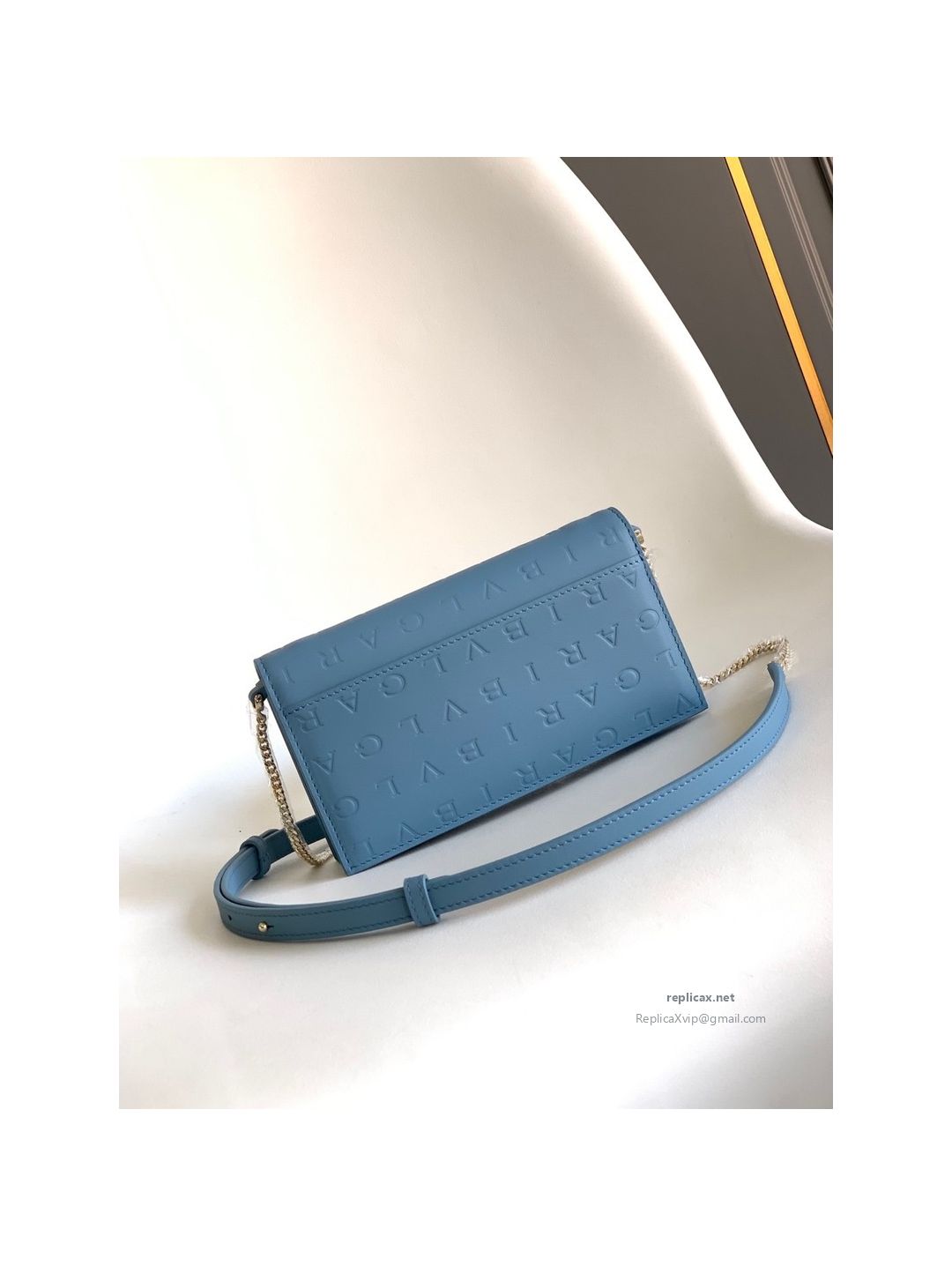 Bvlgari Infinitum Logo Chain Wallet Blue Calfskin