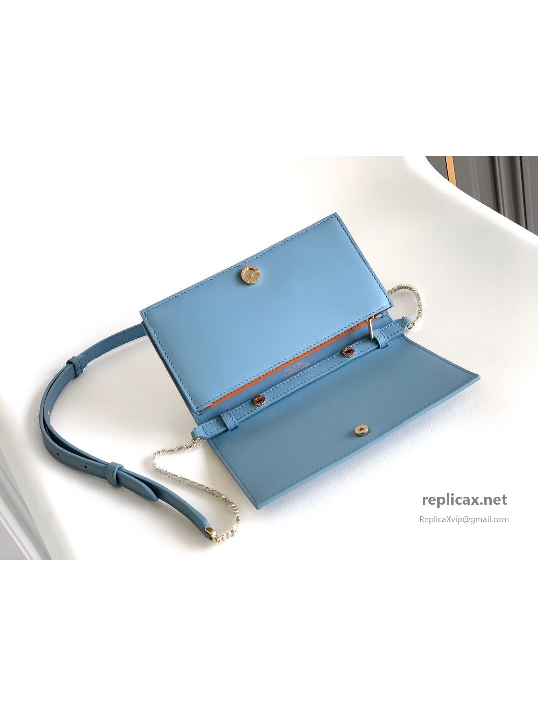 Bvlgari Infinitum Logo Chain Wallet Blue Calfskin