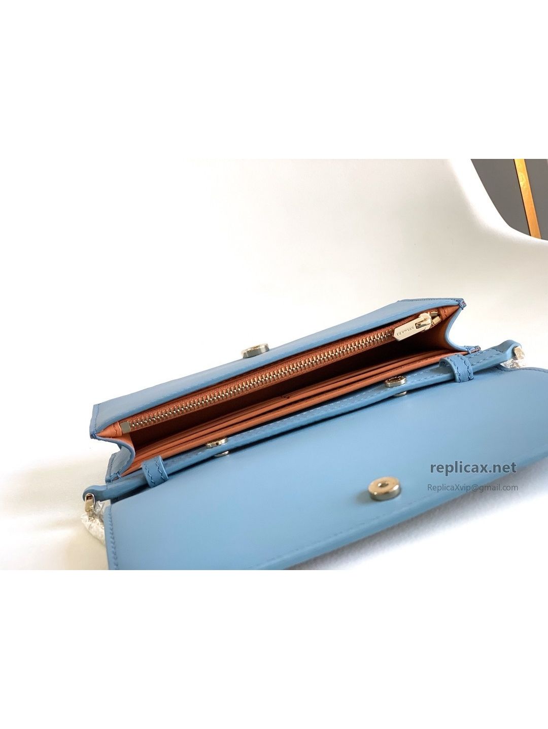 Bvlgari Infinitum Logo Chain Wallet Blue Calfskin