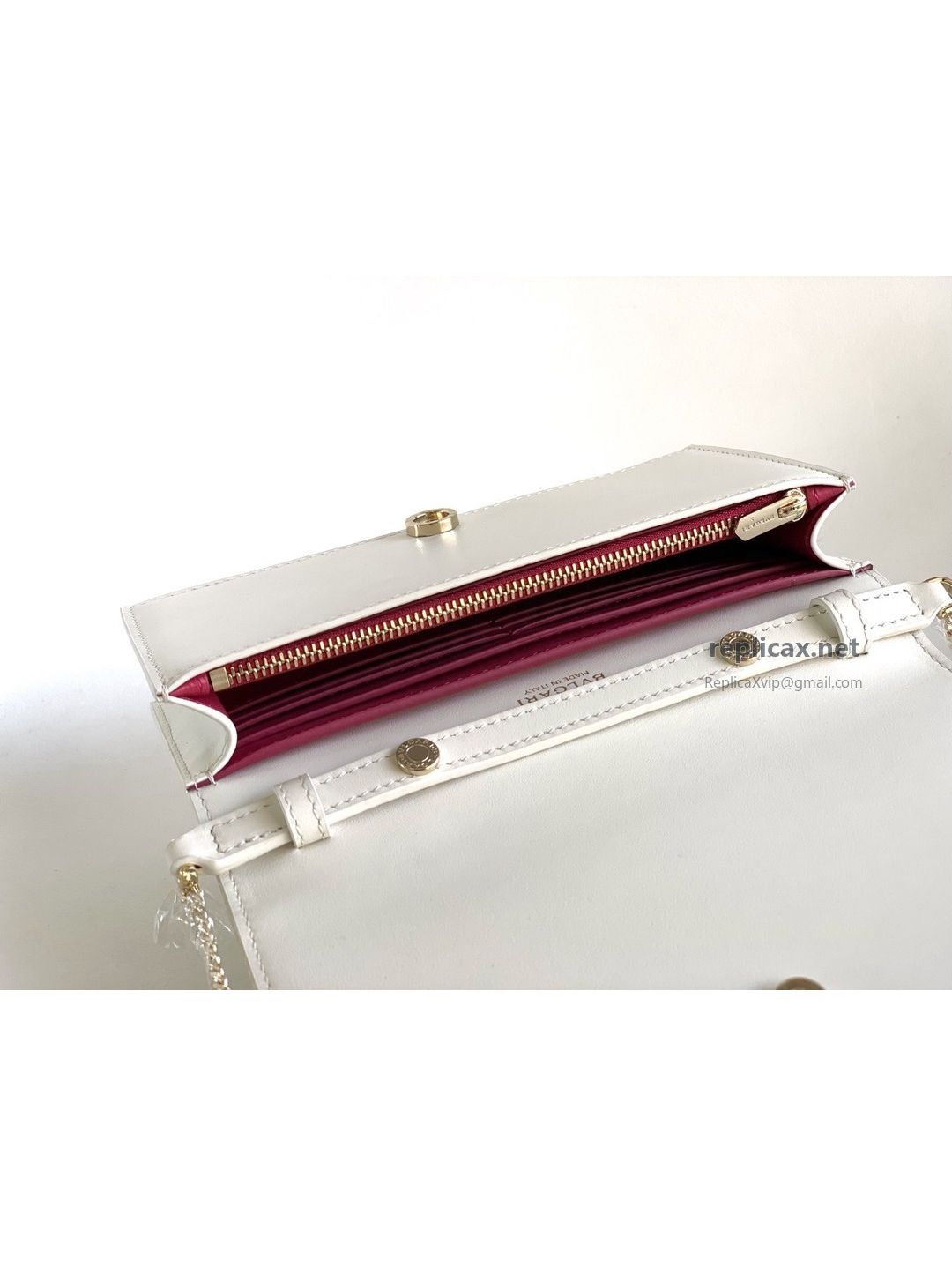 Bvlgari Infinitum Logo Chain Wallet Diamond White Calfskin