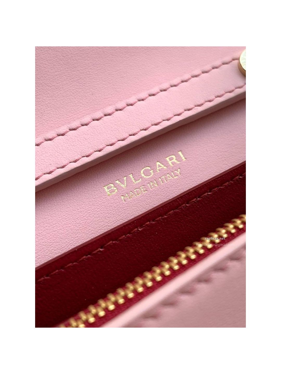 Bvlgari Infinitum Logo Chain Wallet Quartz Pink Calfskin