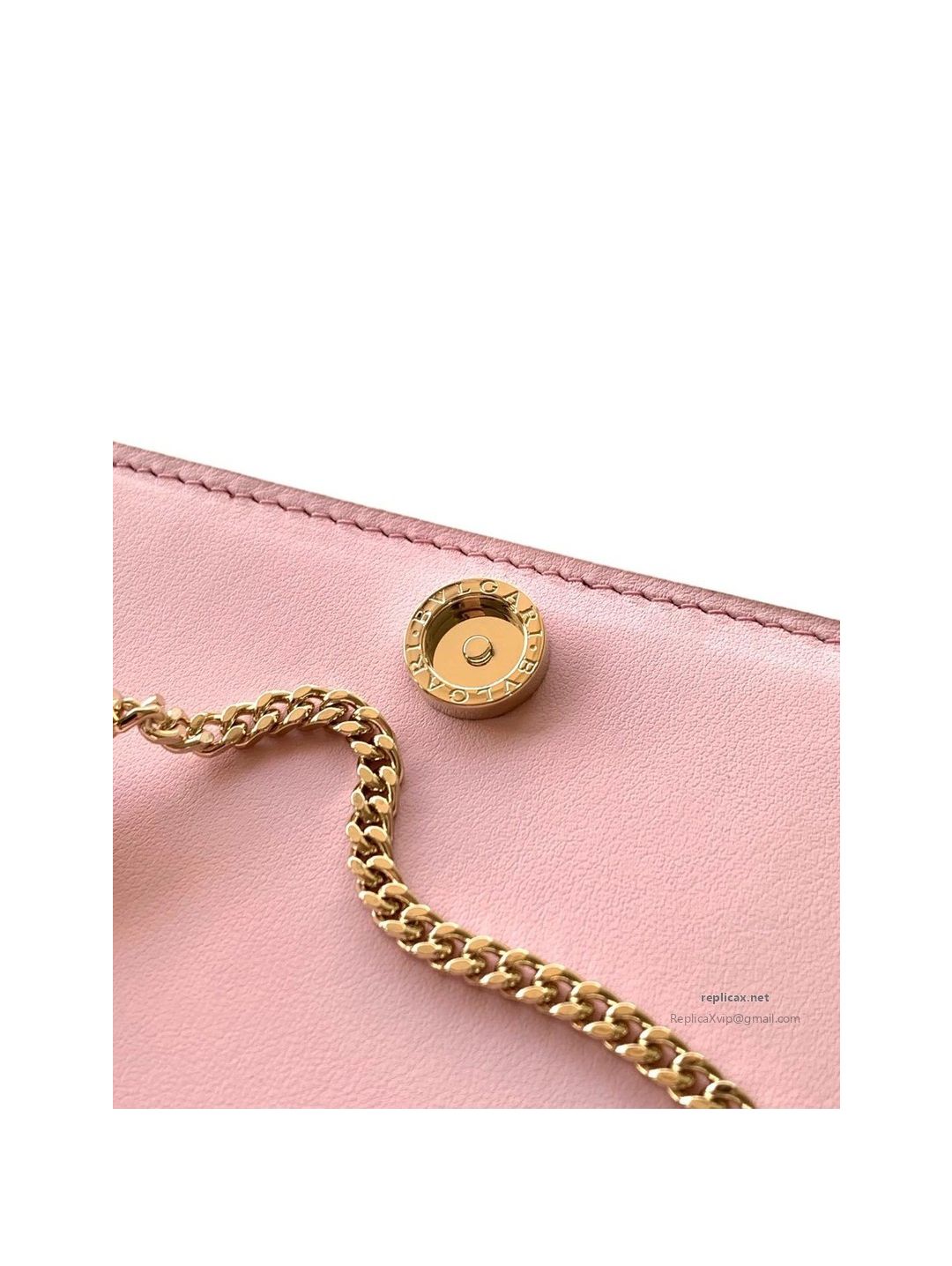 Bvlgari Infinitum Logo Chain Wallet Quartz Pink Calfskin