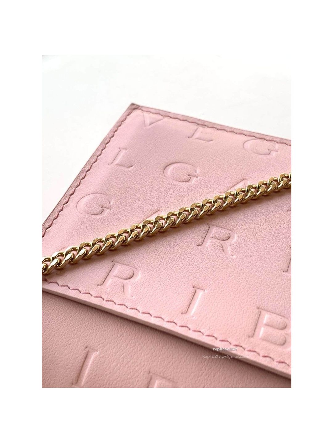 Bvlgari Infinitum Logo Chain Wallet Quartz Pink Calfskin