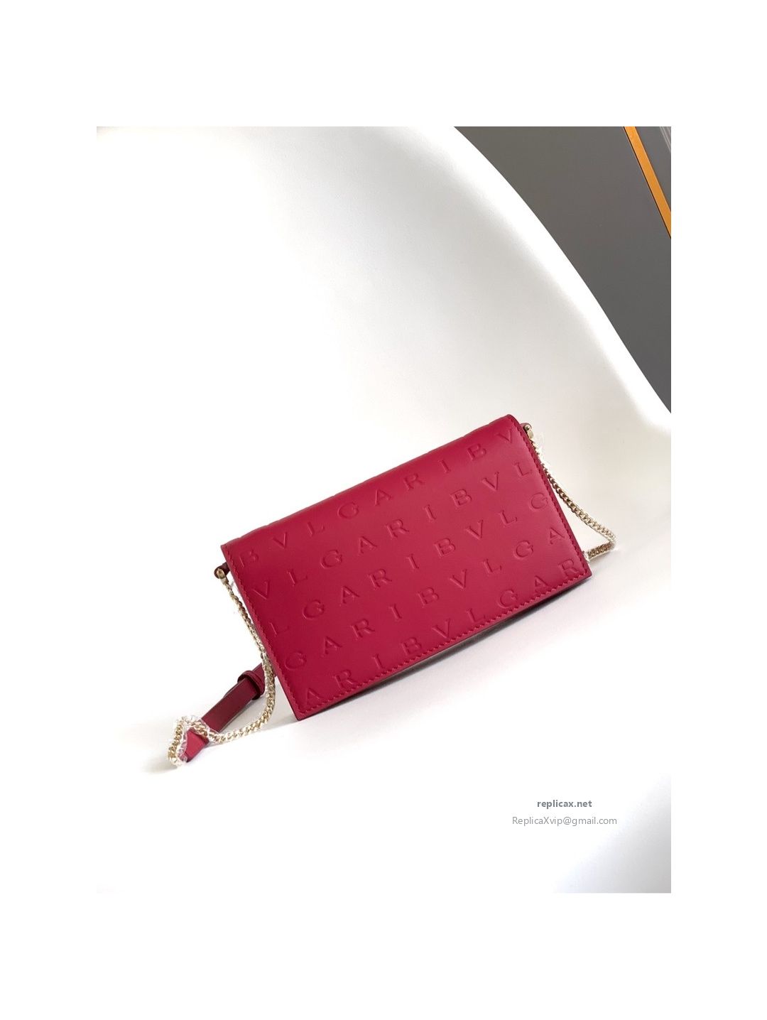 Bvlgari Infinitum Logo Chain Wallet Spinel Pink Calfskin