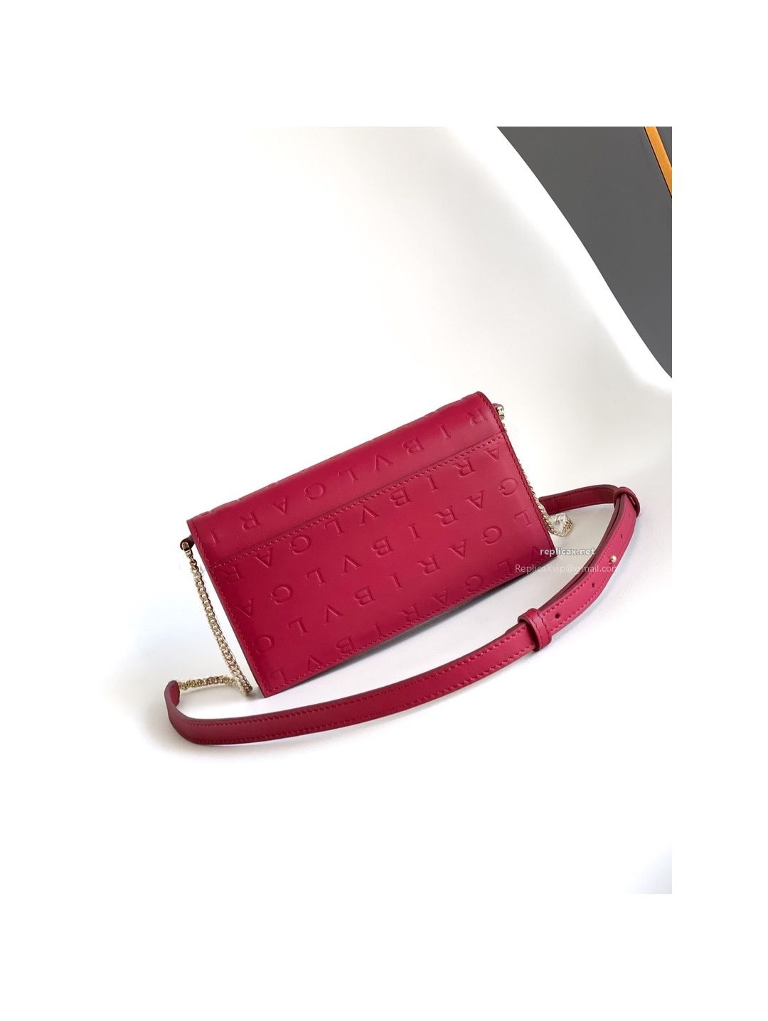 Bvlgari Infinitum Logo Chain Wallet Spinel Pink Calfskin