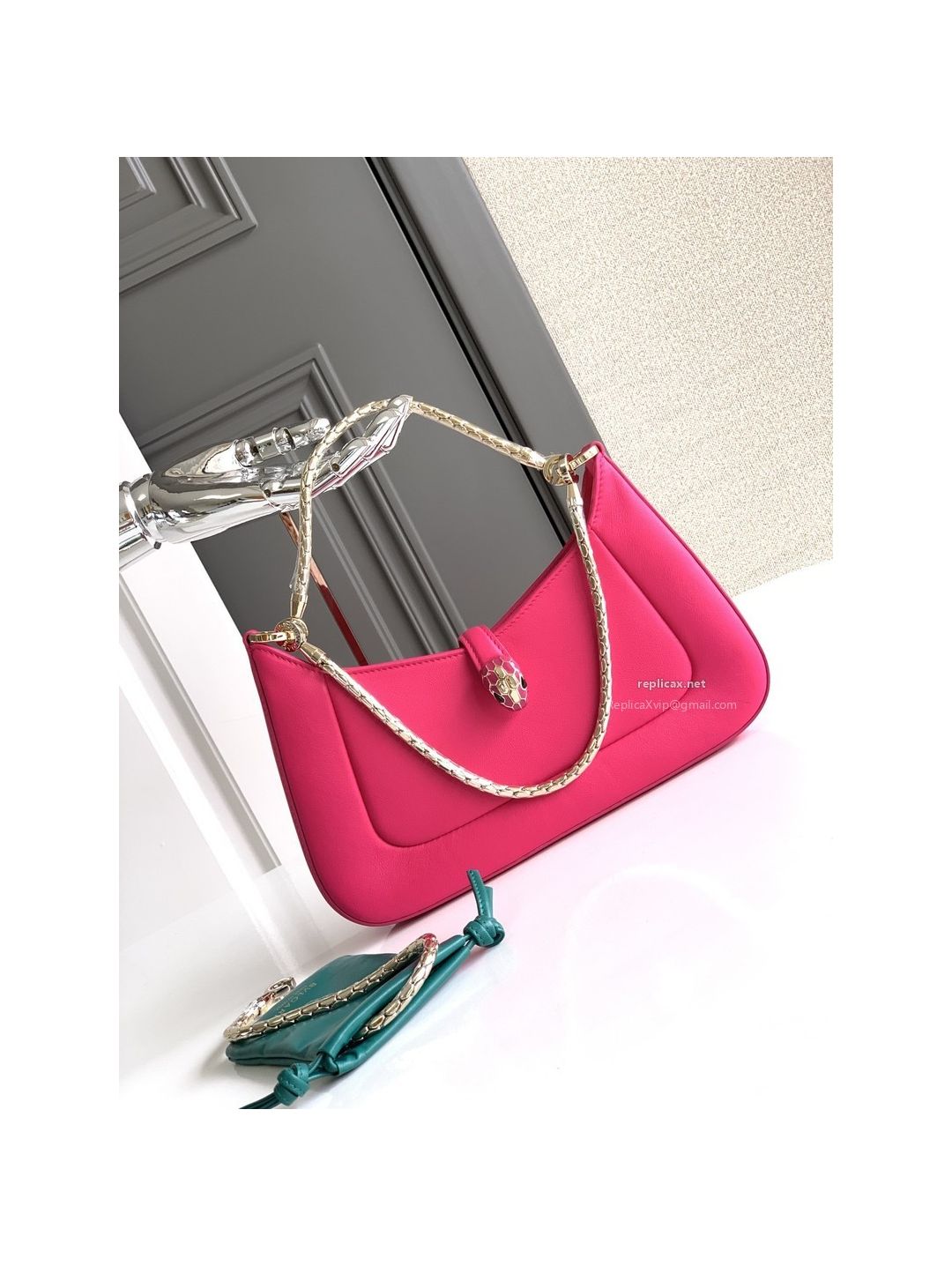 Bvlgari Serpenti Baia Small Shoulder Bag Rose Red Urban Calfskin