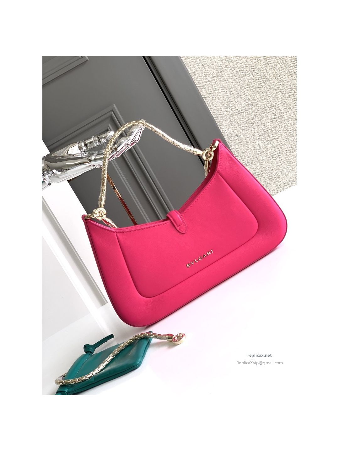 Bvlgari Serpenti Baia Small Shoulder Bag Rose Red Urban Calfskin