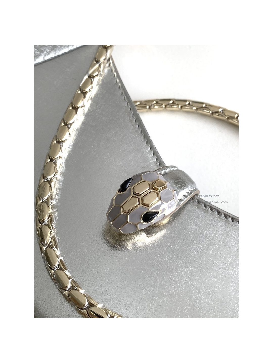 Bvlgari Serpenti Baia Small Shoulder Bag Silver Textured Calfskin