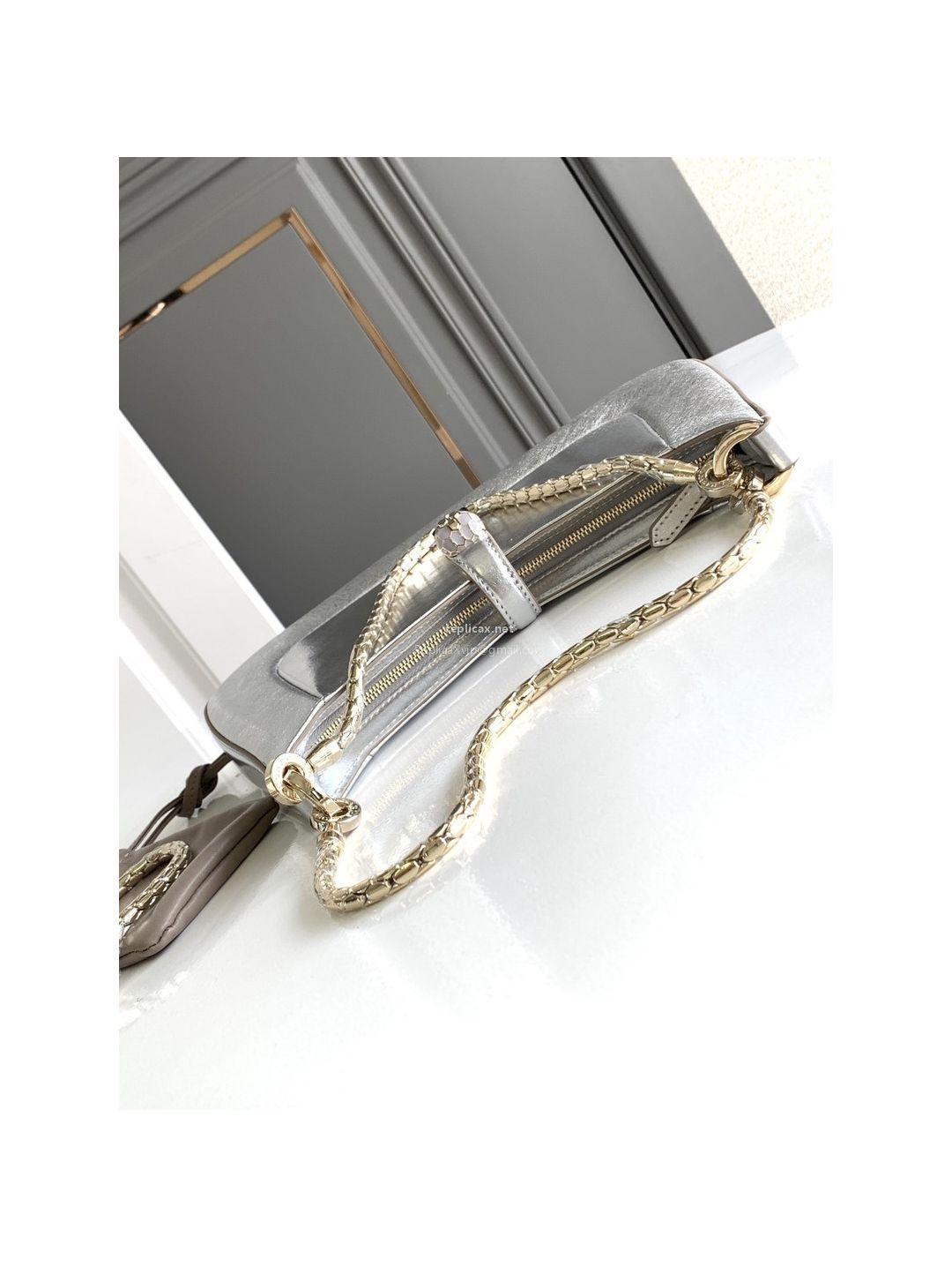 Bvlgari Serpenti Baia Small Shoulder Bag Silver Textured Calfskin