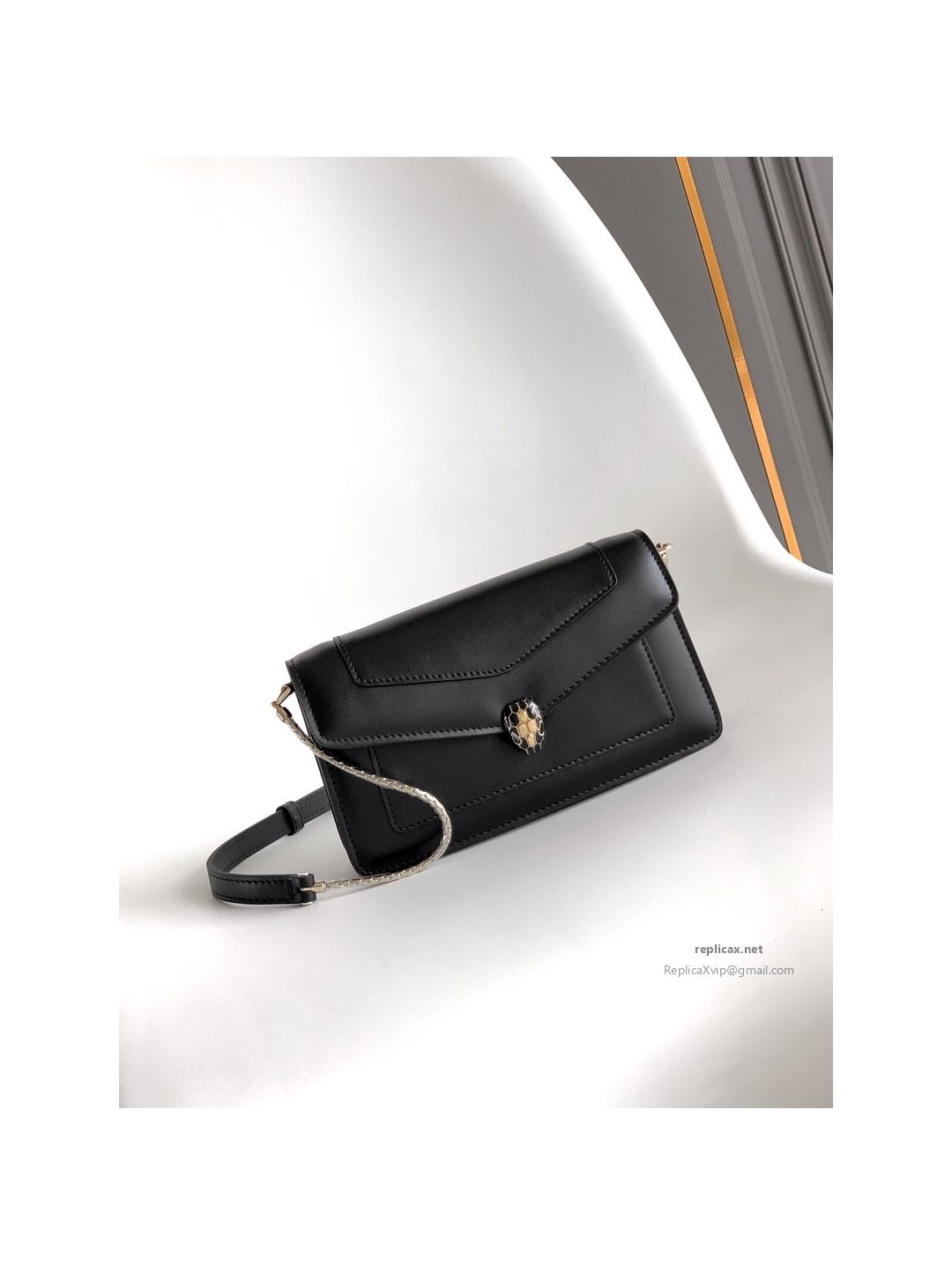 Bvlgari Serpenti Forever Chain Clutch Black Calfskin