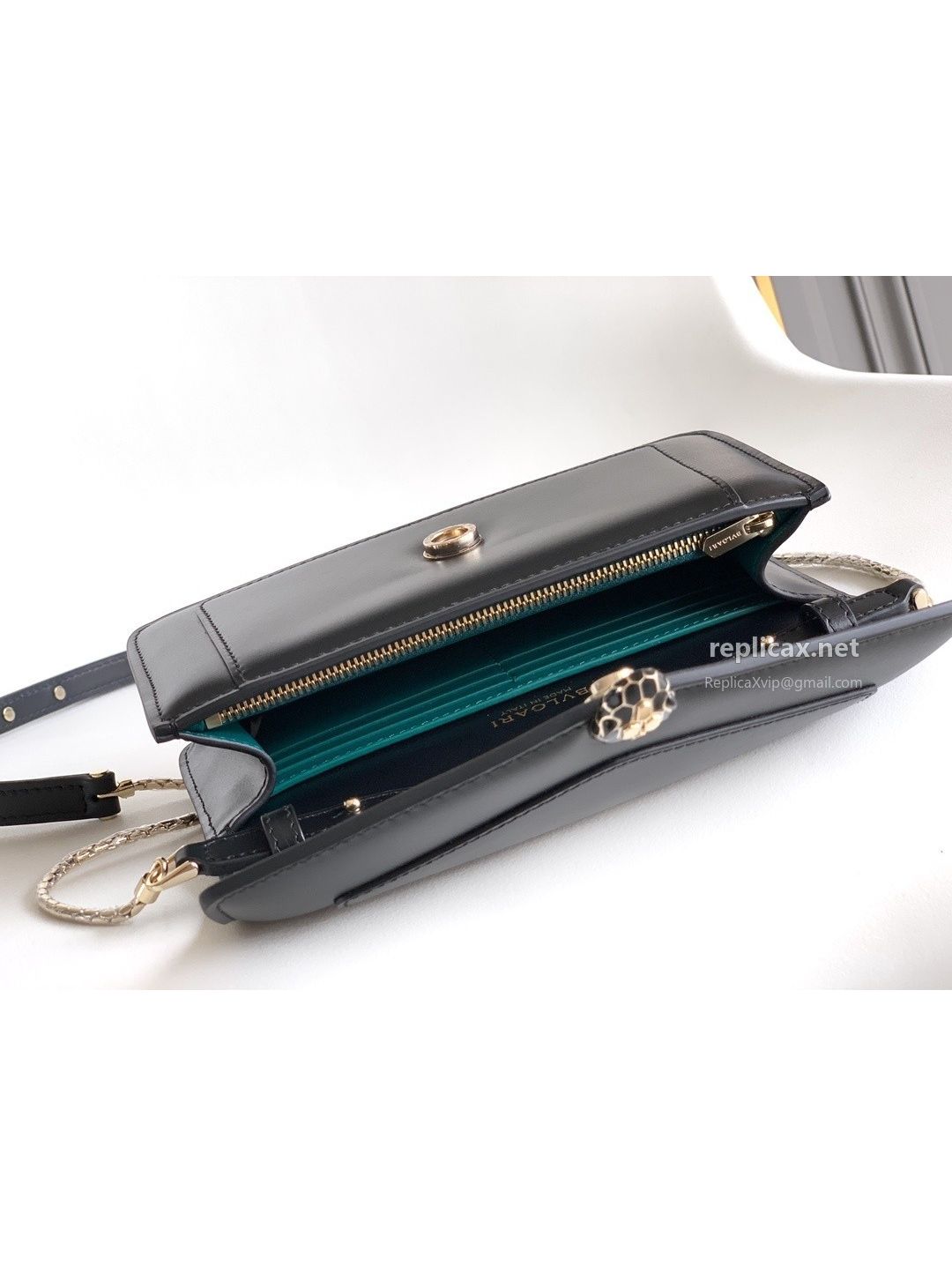 Bvlgari Serpenti Forever Chain Clutch Black Calfskin