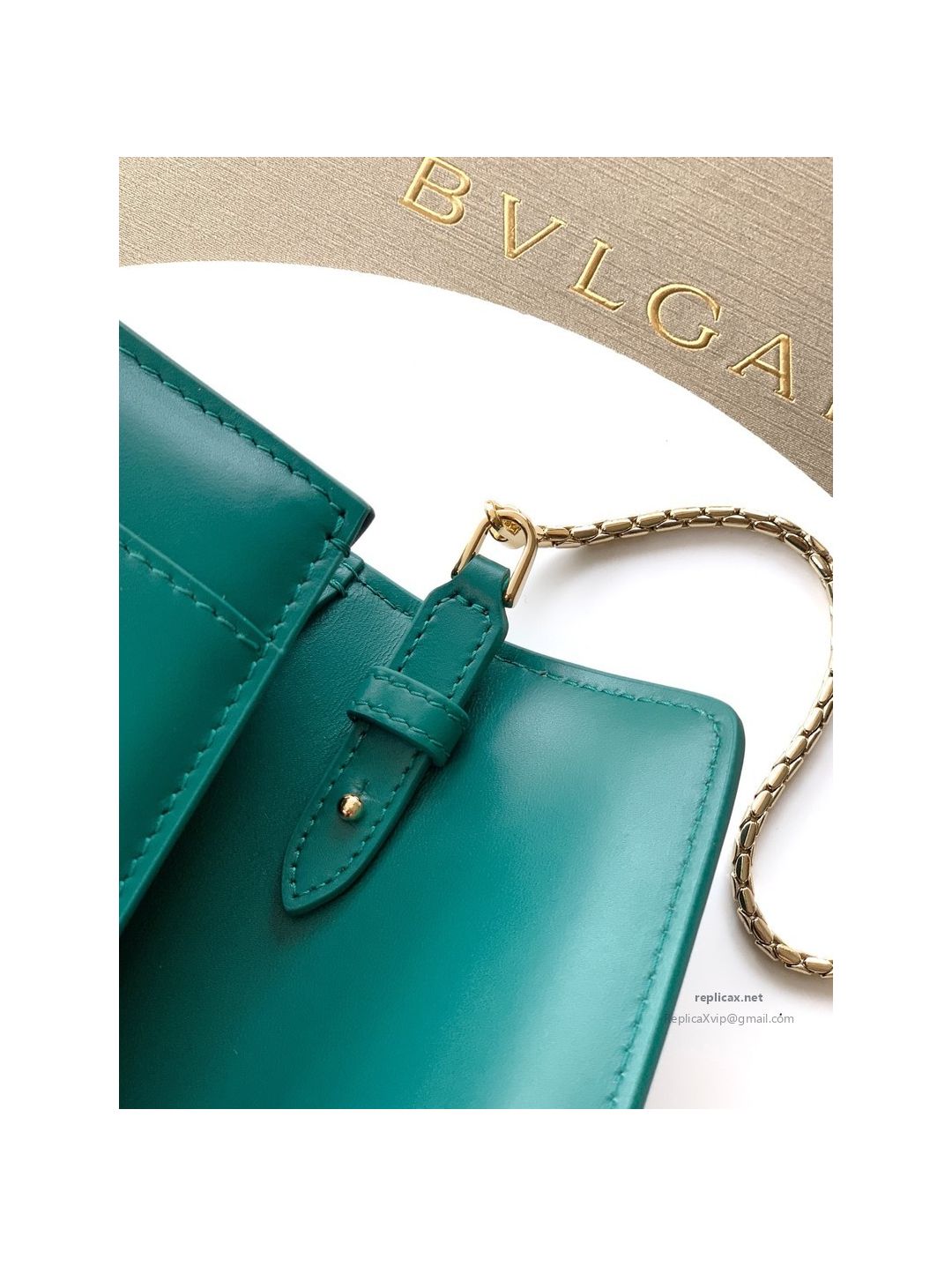 Bvlgari Serpenti Forever Chain Clutch Green Calfskin