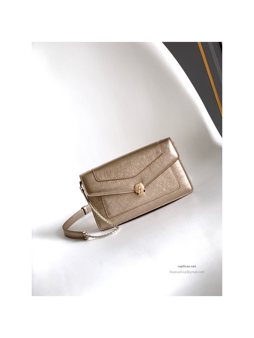 Bvlgari Serpenti Forever Chain Clutch Light Gold Textured Calfskin