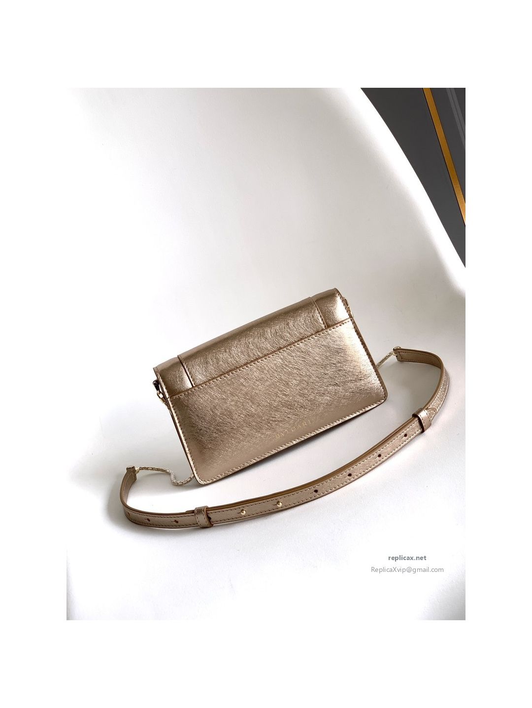 Bvlgari Serpenti Forever Chain Clutch Light Gold Textured Calfskin