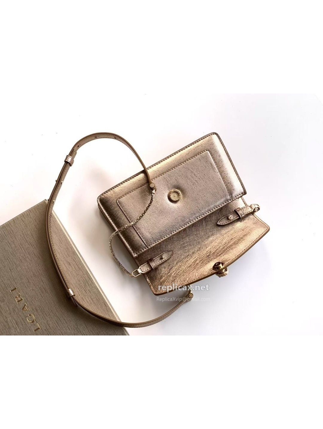 Bvlgari Serpenti Forever Chain Clutch Light Gold Textured Calfskin