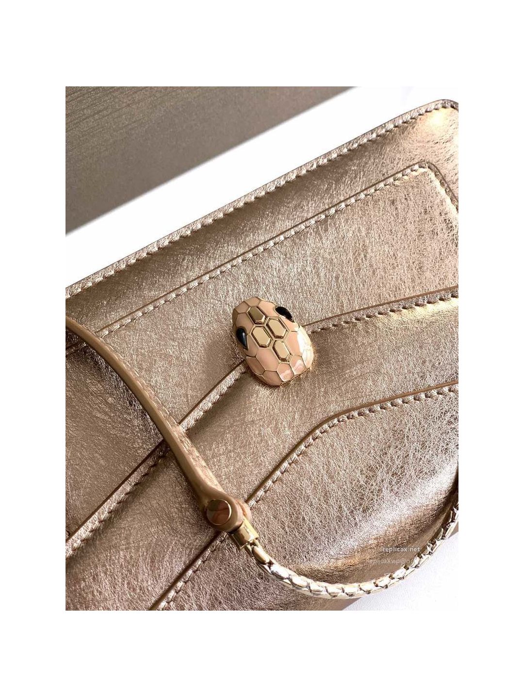 Bvlgari Serpenti Forever Chain Clutch Light Gold Textured Calfskin