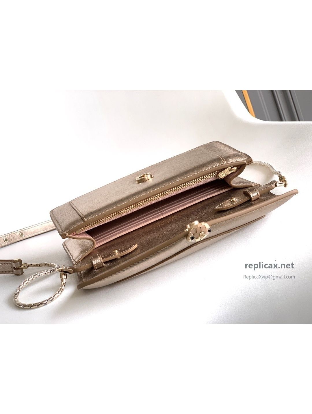 Bvlgari Serpenti Forever Chain Clutch Light Gold Textured Calfskin