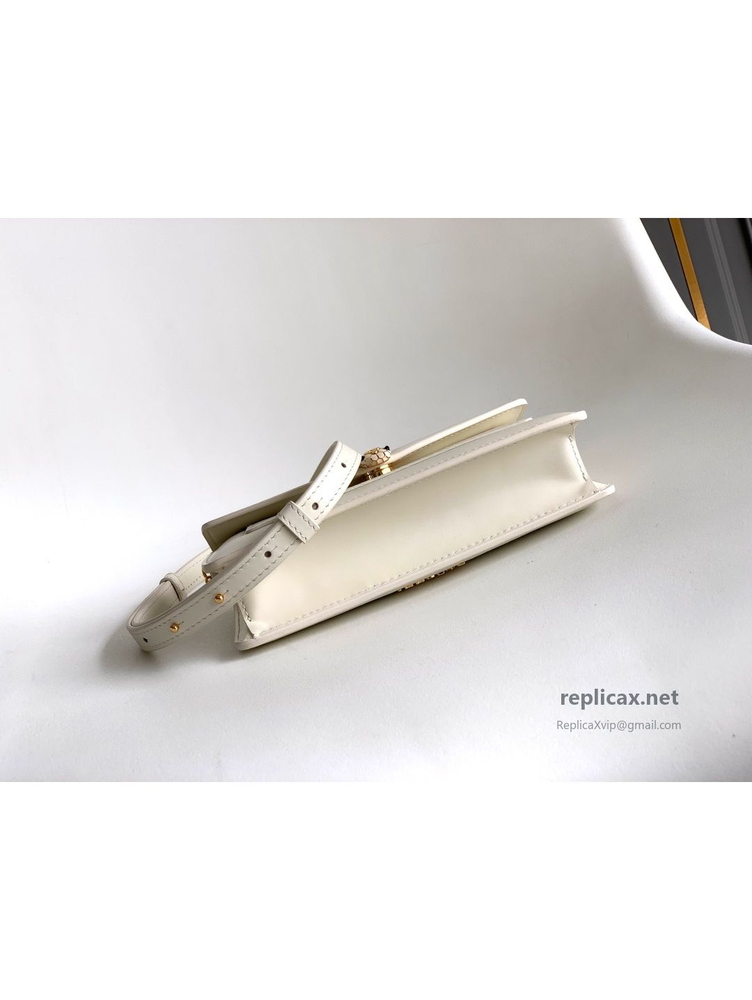 Bvlgari Serpenti Forever Chain Clutch Pearl White Calfskin